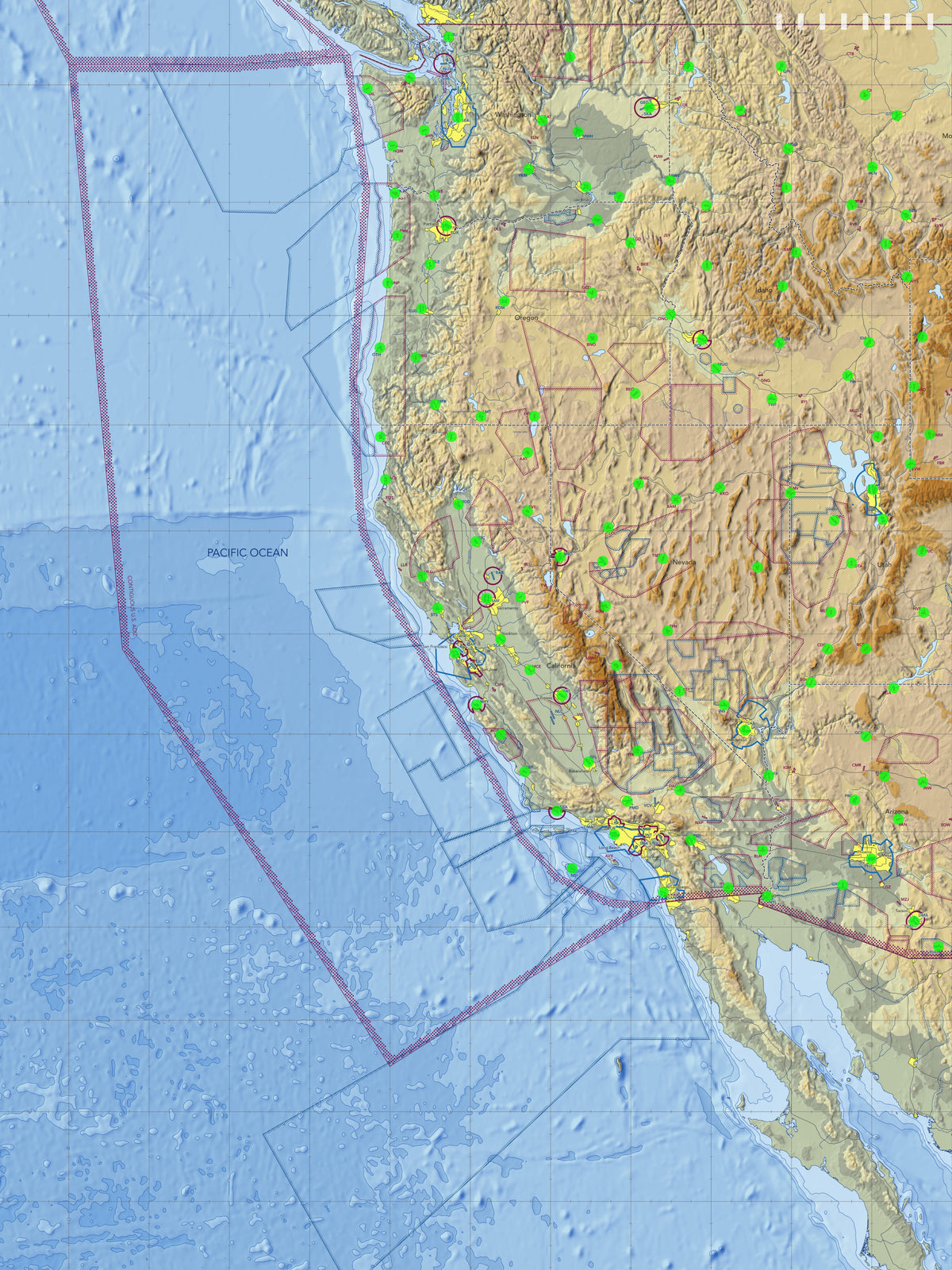 Image of the LightMap AIR USA showing the west US with live weather and METAR conditions.