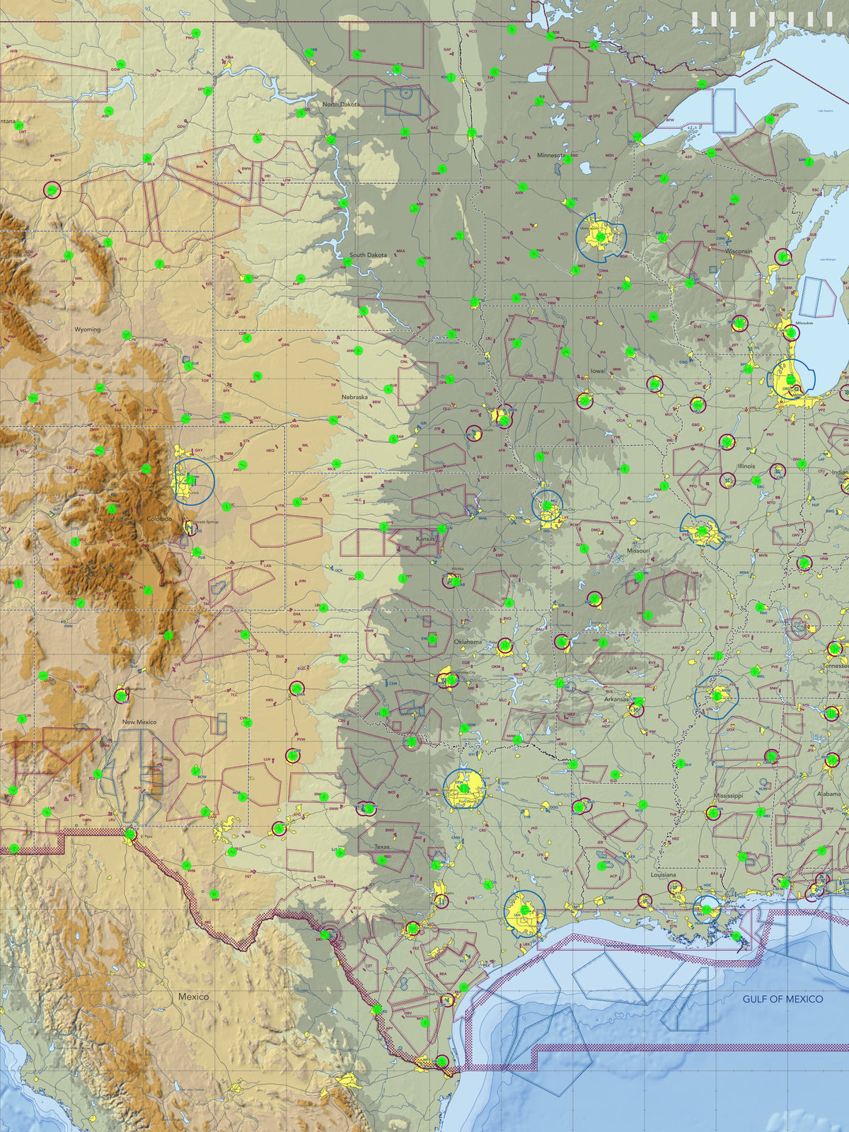 Image of the LightMap AIR USA showing the central US with live weather and METAR conditions.